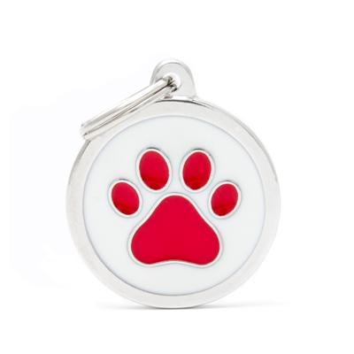 Médaille collection Charms, CERCLE BLANC PATTE ROUGE, GRAND - Boutique Le Jardin Des Animaux -médailleBoutique Le Jardin Des AnimauxYM06