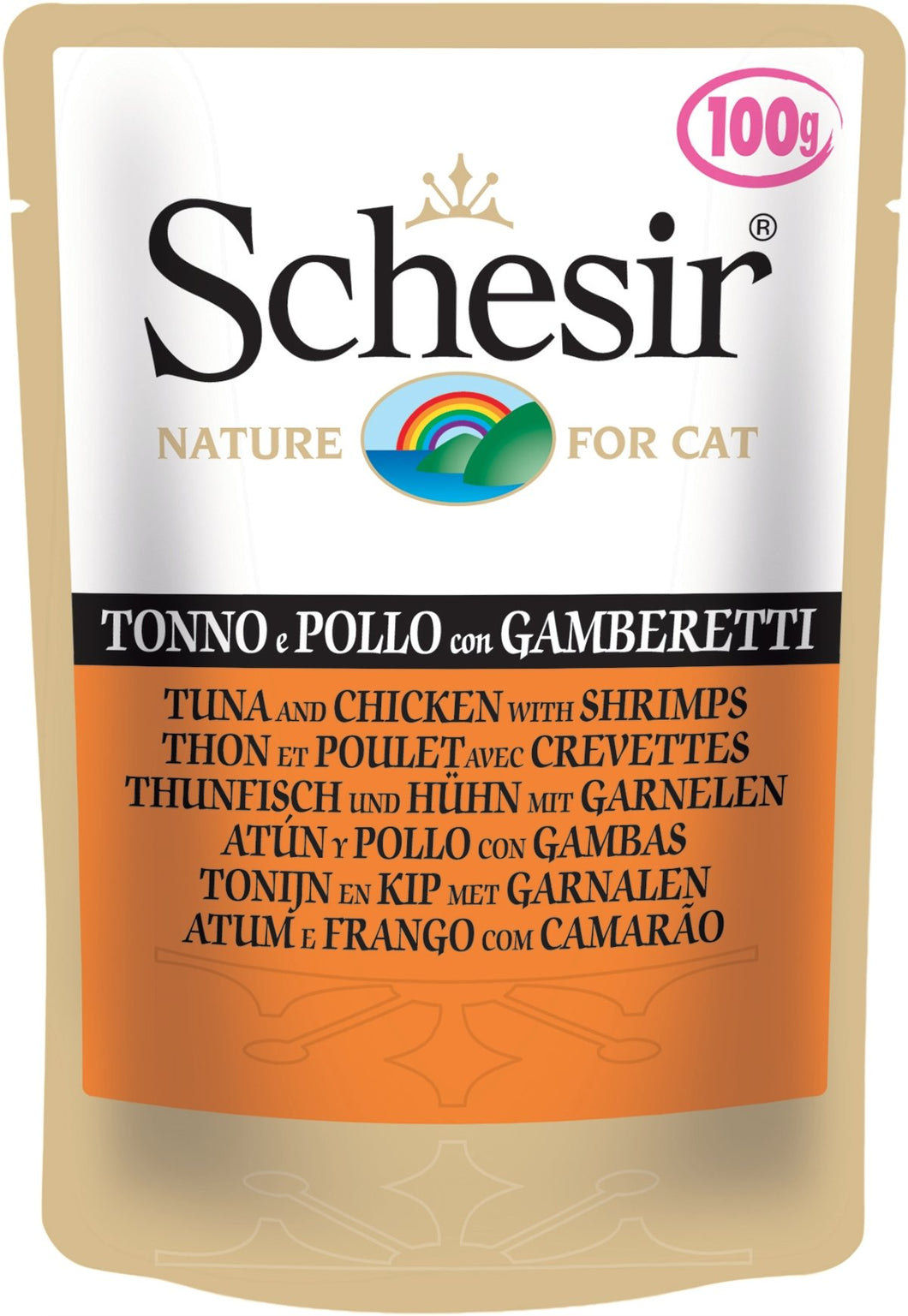 Sachet pour chat Schesir - Thon et poulet avec crevettes en gelée - Boutique Le Jardin Des Animaux -conserve pour chatBoutique Le Jardin Des Animauxc-1578